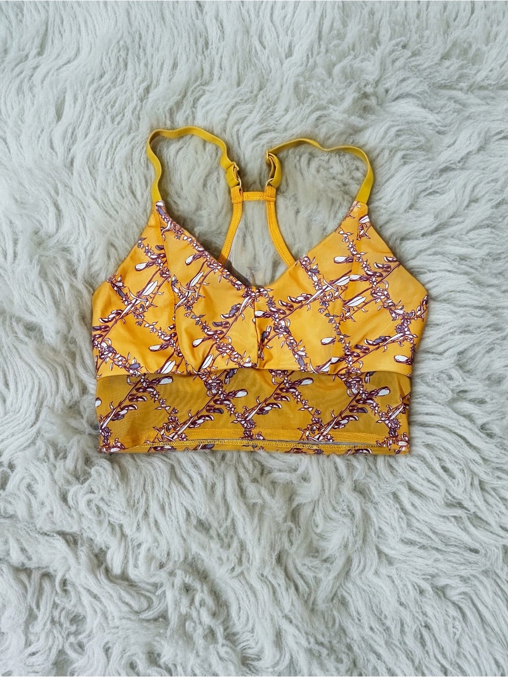 Fabletics Yellow Floral Print Strappy Sports Bra
